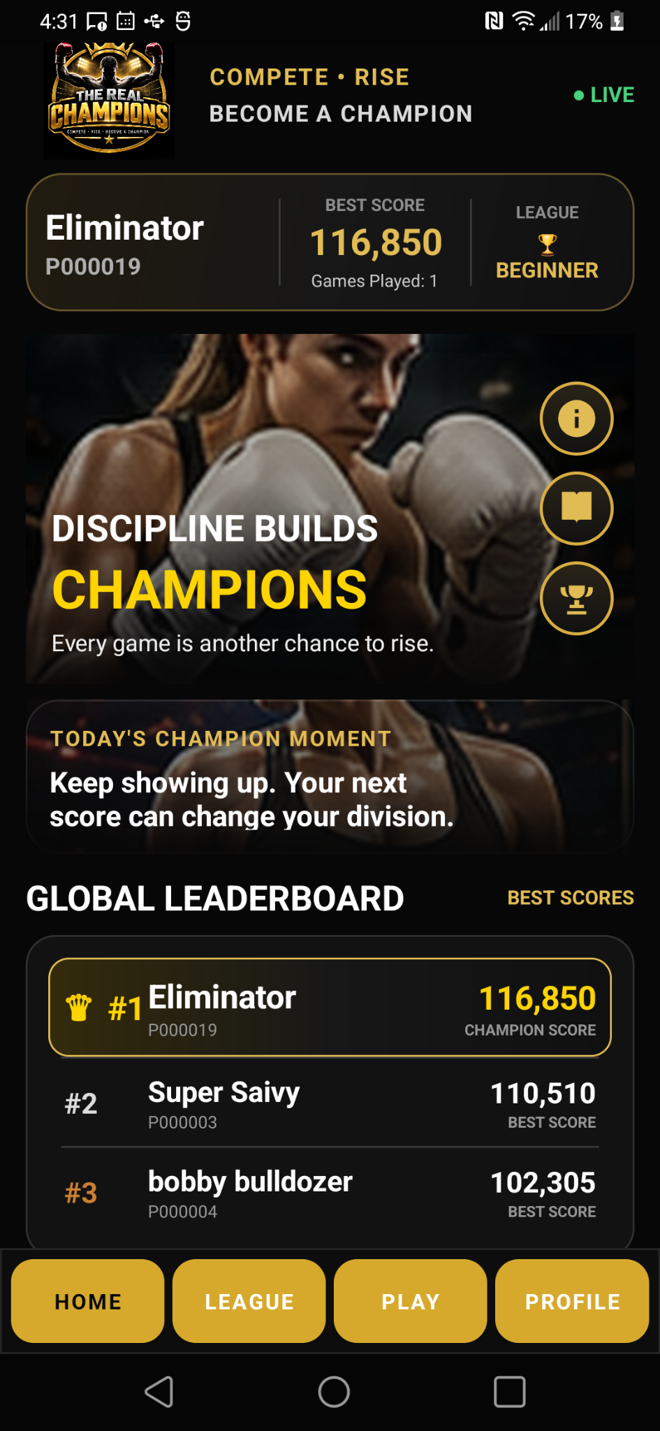 The Real Champions mobile app